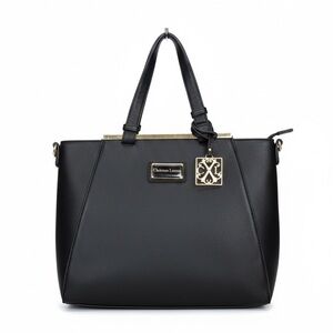 Christian Lacroix Black Tote Bag W Gold Accents W Deep Blue Interior 11” by 9”